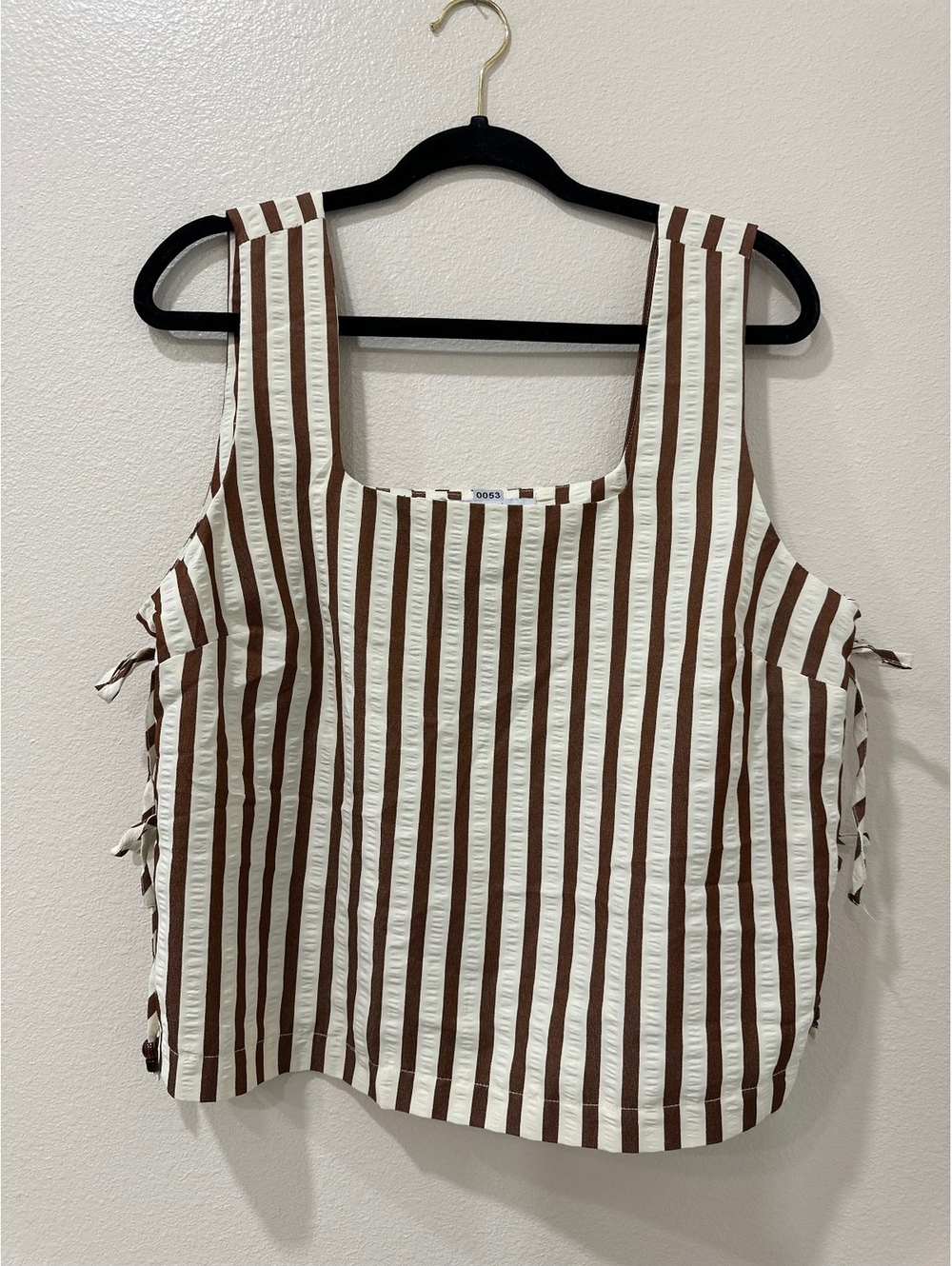 Primark Large Brown and White Striped Sleeveless Top with Side Tie Details